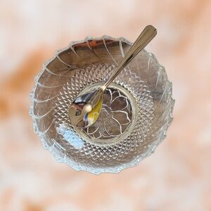 Clear Glass Serving Bowl with Silver Spoon - Elegant Home Dining Serveware